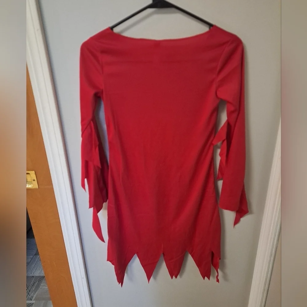 Red Long Sleeve Jagged Hem Costume Dress – Girls Medium (8–10)